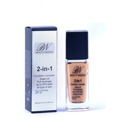 Beauty Naked BN 2 in 1 Foundation + Concealer Argan Oil Full Coverage UP to 24H Wear All Type of Skin